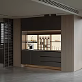 Modern Sideboard Design With Dark Cabinets Glass Shelves Built in Lighting And Coffee Machine