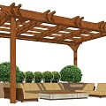 Wooden Pergola With Outdoor Sofa Seating And Green Plant In Leisure Area