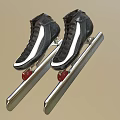 Black High Top Shoes with White Stripes and Attached Metal Blades Design