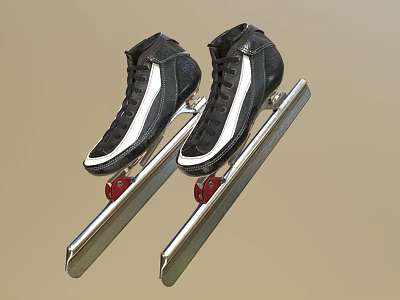 Black High Top Shoes with White Stripes and Attached Metal Blades Design 3d model