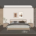 Japanese Style Bedroom Interior With Wooden Bed Frame Sliding Doors And Wall Art