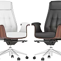 Ergonomic Office Chair White And Black Leather Upholstery With Wooden Armrests Swivel Base