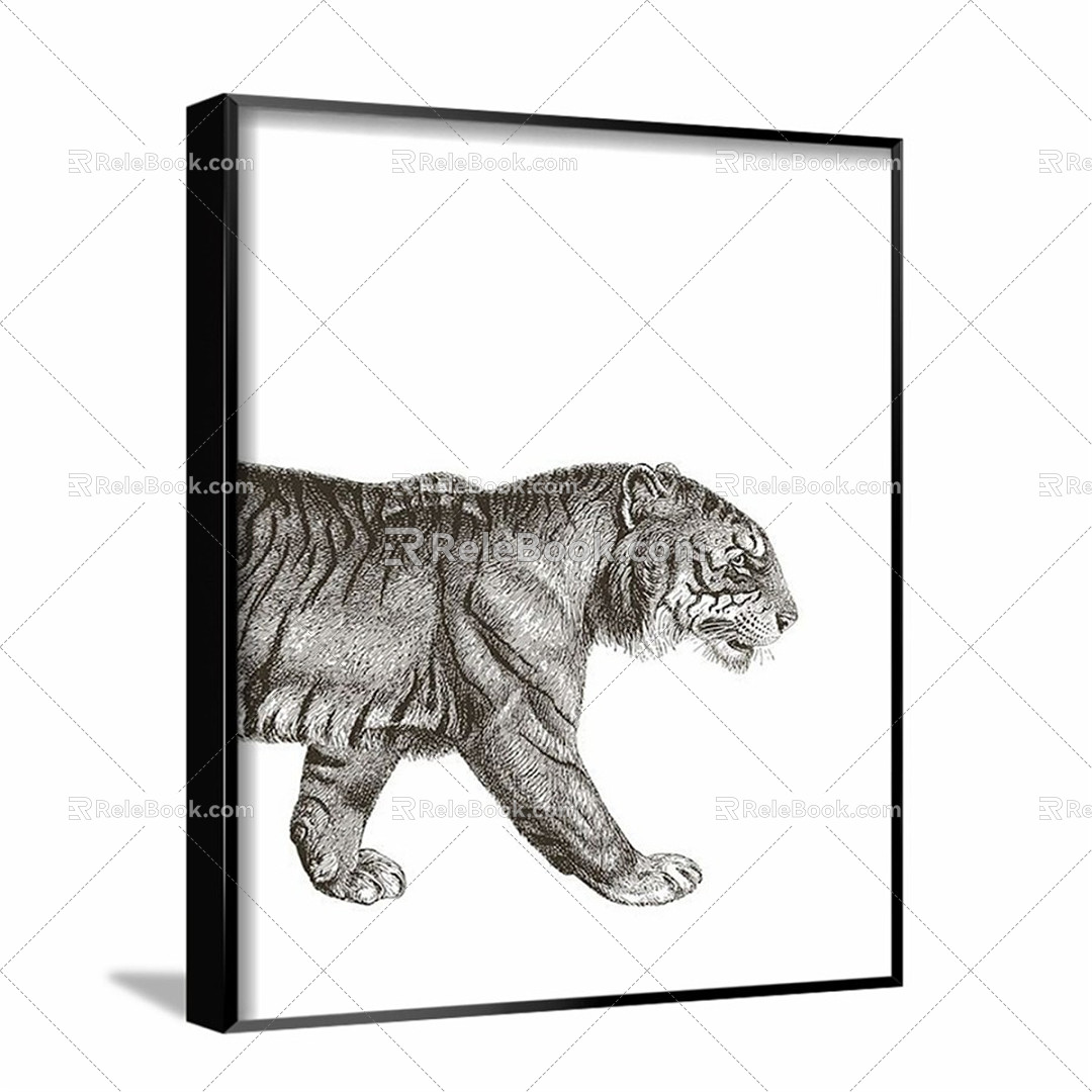 Modern animal painting gray children's room animal tiger decorative painting 3d model