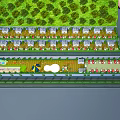 Aerial View Planning of Scenic Resort with Parking Lot Red Cars Trees and Buildings