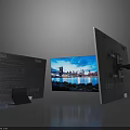 Sleek Modern TVs Displaying City Skyline From Multiple Angles With Wall Mount And Desktop Stand 3d model