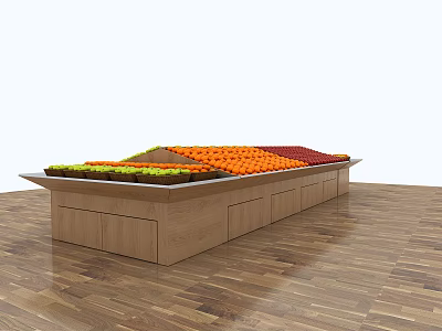 Wooden Display Shelf With Colorful Fruits Organized Arrangement And Drawer Storage 3d model