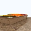 Wooden Display Shelf With Colorful Fruits Organized Arrangement And Drawer Storage