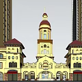 Elegant Multi Level Commercial Street Interior With Arched Architecture And Glass Dome