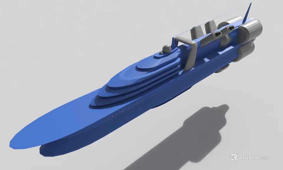 Detailed Blue Streamlined 3D Boat Model With Cabin And Structural Parts 3d model