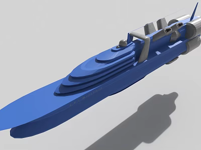 Detailed Blue Streamlined 3D Boat Model With Cabin And Structural Parts 3d model