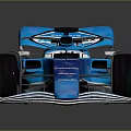 Sleek Blue Formula Racing Car With Aerodynamic Body Rear Wing And Sponsor Logos