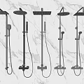 Modern Shower Systems With Different Top Spray Heads Handheld Sprayers Control Units On Marble Wall 3d model