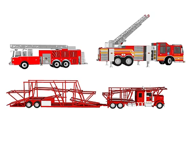 Different Types of Firefighting Equipment Featuring Ladder Fire Trucks and Rescue Vehicles 3d model