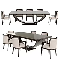 Modern Six Seater Dining Table Set with Wooden Tabletop and Upholstered Chairs