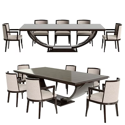 Modern Six Seater Dining Table Set with Wooden Tabletop and Upholstered Chairs 3d model