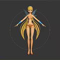 Game Movie Character With Blonde Long Hair Yellow Outfit And Blue Arm Bands Standing Pose