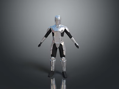 Silver And Black Humanoid Armor With Metallic Finish And Sci Fi Design 3d model