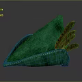 Green Leather Hat With Stitched Edge And Brown Feather Decorations