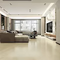 Modern Living And Dining Room Interior Design With Sofa Coffee Table Plant And Wooden Cabinets