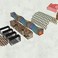Various Pergola Designs with Grid Wavy Arched Structures and Colorful Patterns