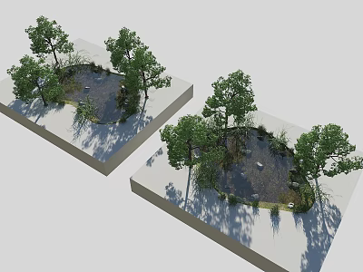 Water Fountain Landscape Design With Green Trees And Natural Pond 3d model