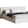 Modern Double Bed With Upholstered Headboard White Frame Pillows Comforter And Bedside Table 3d model