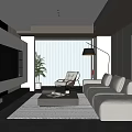 Modern Living Room Interior Design With Beige Sofa Black Floor Lamp And TV Wall