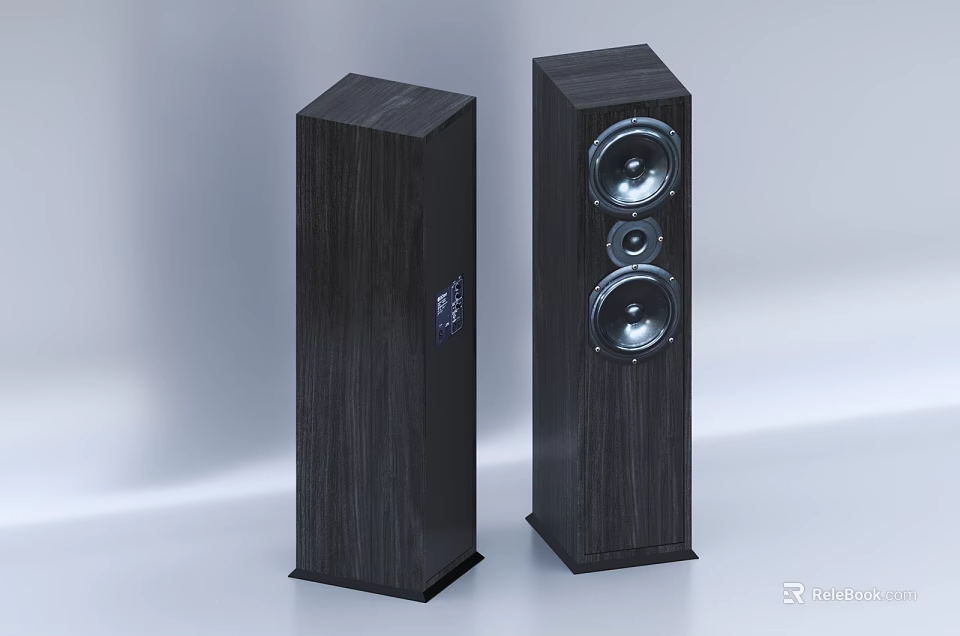 Black Wooden Floor Standing Speakers With Multiple Drivers And Modern Design 3d model 