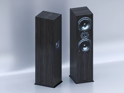 Black Wooden Floor Standing Speakers With Multiple Drivers And Modern Design 3d model