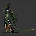 Mythical Creature Character Design With Green Body Blue Robe Yellow Accents And Horns