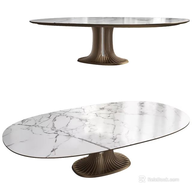 Elegant Modern Dining Table With White Marble Tabletop And Metal Base Featuring Curved Lines 3d model