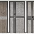 Modern Swing Doors With Wooden Panel Gray Surface And Metal Frame Design 3d model