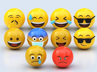 Emoji Decorative Ornament Set with Yellow Emoticons and Various Expressions Including Red Angry Face 3d model