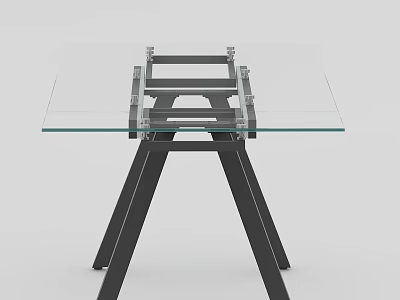 Modern Dining Table With Transparent Glass Top And Black Metal Legs 3d model