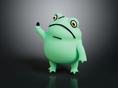 3D Cartoon Frog Character With Green Body Raising Hand And Big Eyes 3d model