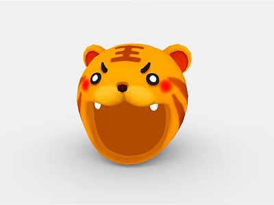 Cute Cartoon Tiger Head With Orange Black Stripes Red Cheeks Open Mouth 3d model