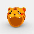 Cute Cartoon Tiger Head With Orange Black Stripes Red Cheeks Open Mouth