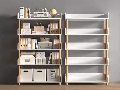 White Wooden Multi Tiered Shelving Unit With Storage For Books Folders And Decor Items 3d model