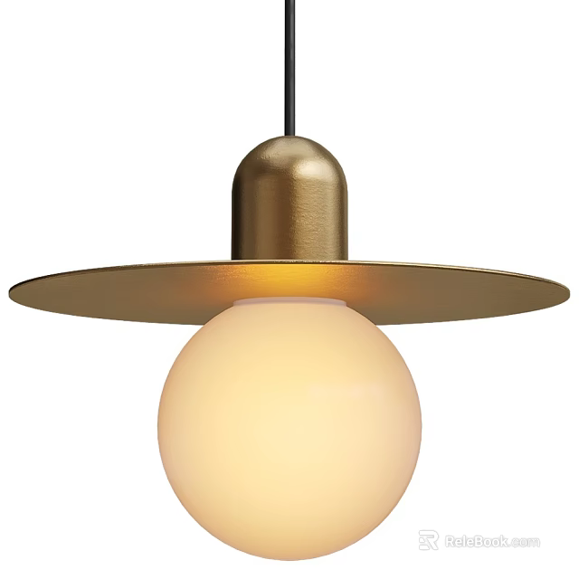 Modern Gold Metallic Pendant Light With White Globe Bulb Design 3d model