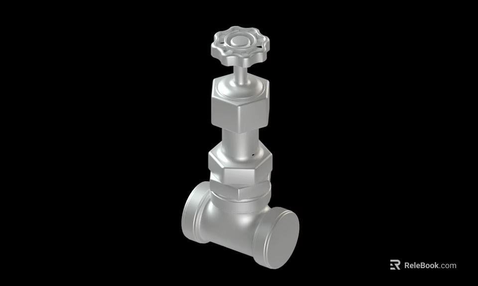 Industrial Silver Metal Valve With Hexagonal Body And Control Handle For Pipeline Systems 3d model 