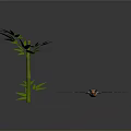 Realistic Flying Bat With Spread Wings Near Green Bamboo Plant On Dark Gray Background