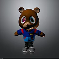 3D Brown Cartoon Bear With Colorful Eyes Blue Red Jacket And Gray Shoes