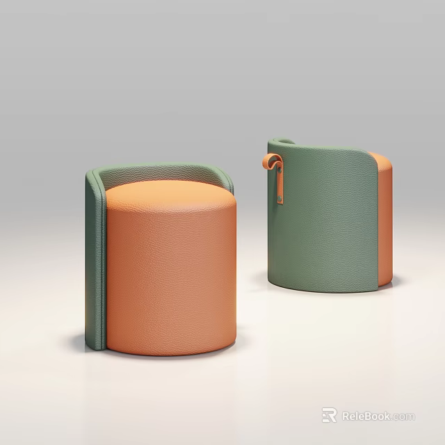 Modern Leather Stools In Orange And Green With Sleek Rounded Design 3d model 