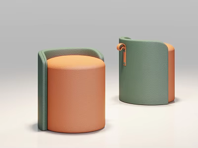 Modern Leather Stools In Orange And Green With Sleek Rounded Design 3d model