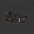 Rusty Vintage Tank With Metal Texture Tracks And Turret On Simple Gray Background