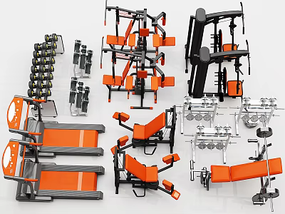 Modern Commercial Fitness Equipment With Treadmills Weight Machines And Orange Black Design 3d model