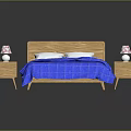 Cozy Bedroom With Wooden Bed Blue Check Quilt Nightstands And Floral Lamps For Multiple People