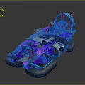 Futuristic Purple And Blue Amphibious Water Transport Vehicle With Large Wheels Propeller And Seat