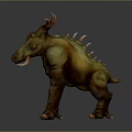Mythical Game Movie Creature With Horns Spikes Green Yellow Skin And Fangs