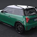 Green Mini John Cooper Works Hatchback With Black Roof Circular Headlights And Sporty Wheels